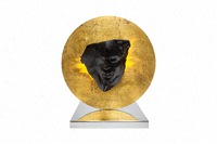 icons/fire, 2019, marmo nero marquinia, acciaio inox e foglia d'oro, cm53x50x32